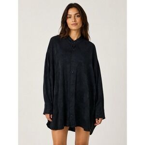 WIS Silk Top One Size Black Long Sleeve Oversized Lagenlook Artsy Boho